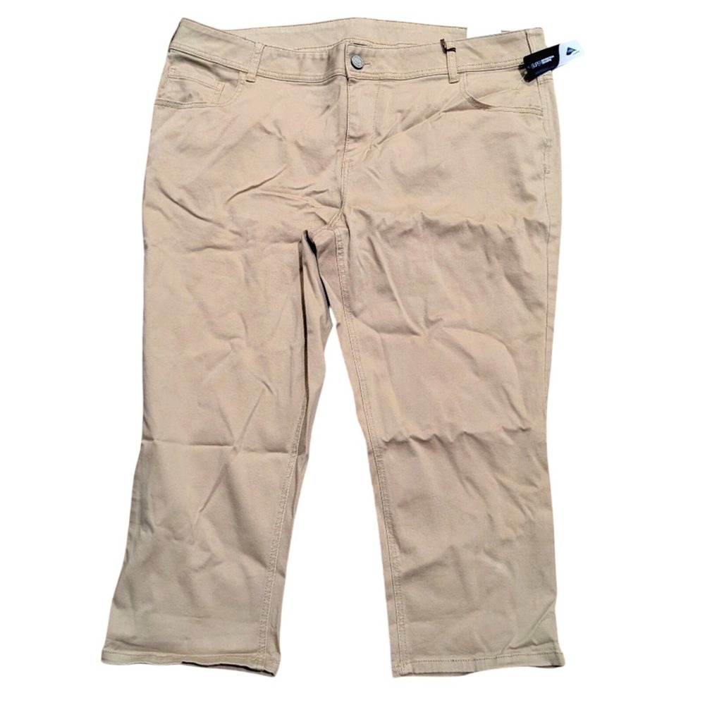 Lane Bryant Plus 26 4X Khaki Tan Print Crop Capri Pants Trousers Genius Fit
